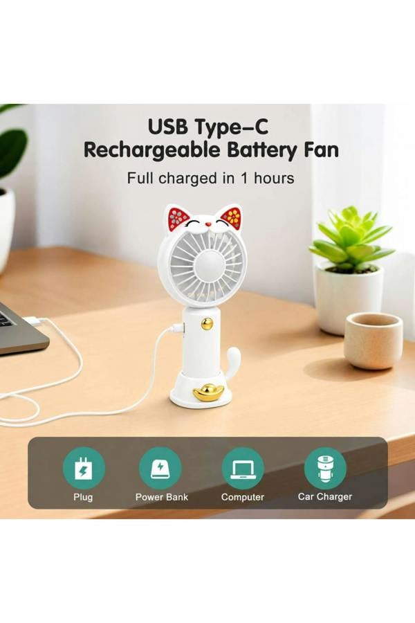 Dyzi Handheld Mini Cat Ear Fan Portable USB Desk Fan Rechargeable