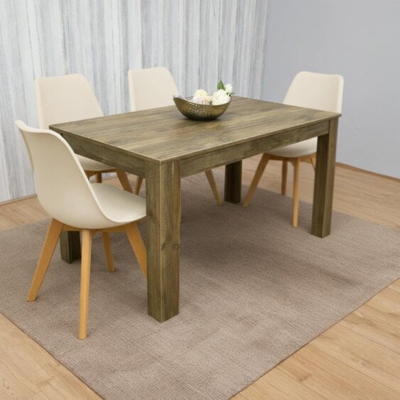 Kosy Koala Modern Rustic Effect Wood Dining Table With 4 Cream Plastic Chairs Dining Room Furniture