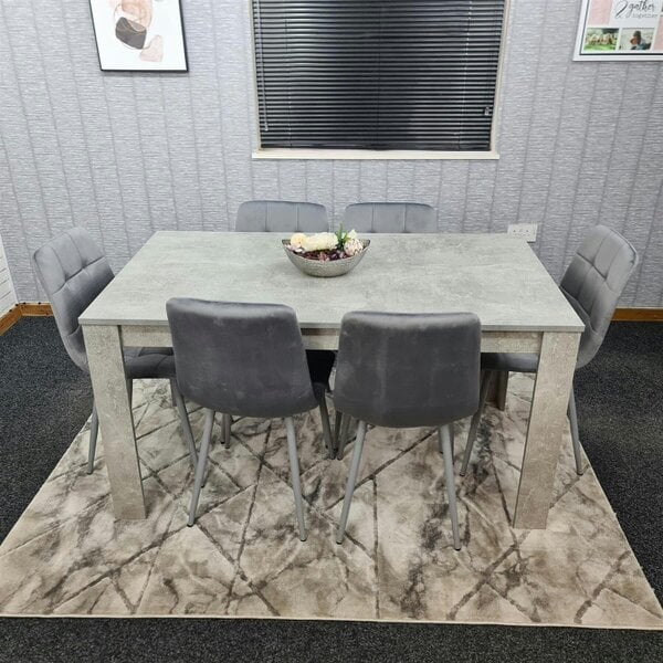 Kosy Koala Modern Stone Grey Effect Dining Table Set With 6 Velvet Chairs Dining Room Furniture Set - Stone grey table + 6 grey chairs - 140cm (L) x 80cm (W)