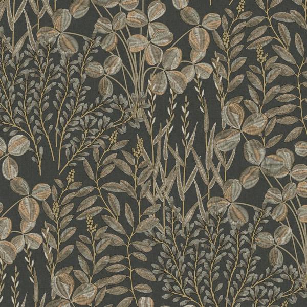 Grandeco Inia Stitched Embroidery Foliage Textured Wallpaper, Charcoal Neutral