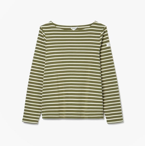 Joules HARBOUR Boat Neck 100% Cotton Breton Top Green Stripe
