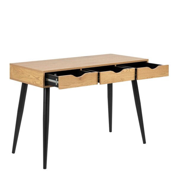 Wyld Haus Dresden Natural Oak Effect Wood Office Desk 3 Drawers Black Legs
