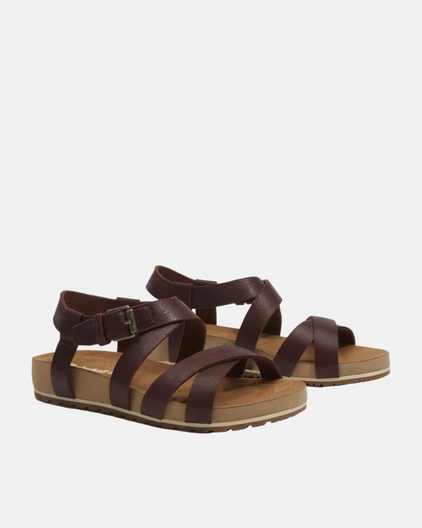 Timberland Malibu Waves Cross Strap Full Grain Leather Womens Sandals - Burgundy | CHO | Designer Womens Flat Sandals