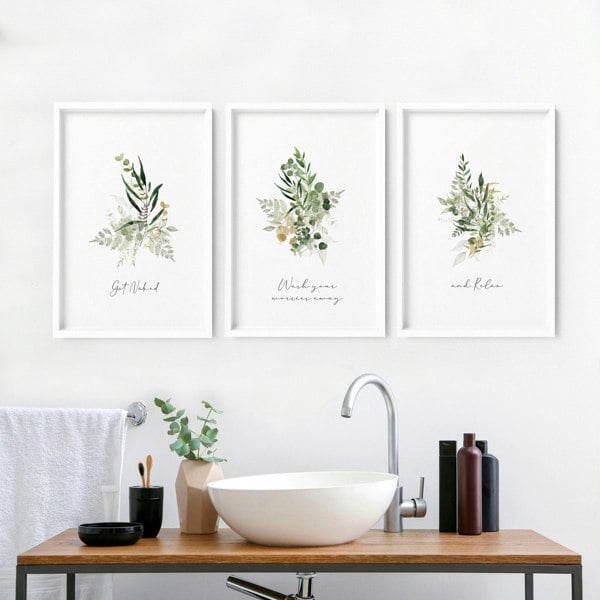 Bathroom prints for wall | set of 3 Boho Greenery wall art