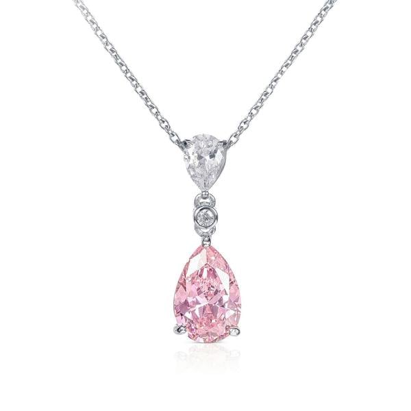 namana 925 Sterling Silver Light Pink Pear Drop Pendant Necklace For Women