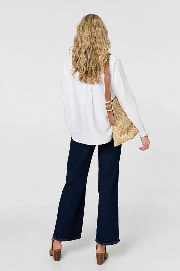 White | Lace Trim Long Sleeve Relaxed Blouse