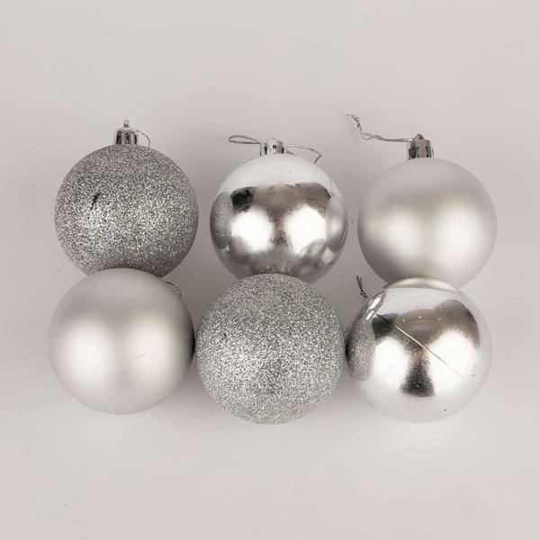 Shatchi 60mm Shatterproof Silver Christmas Baubles in 6 Pack or 18 Pack Assorted Finishes