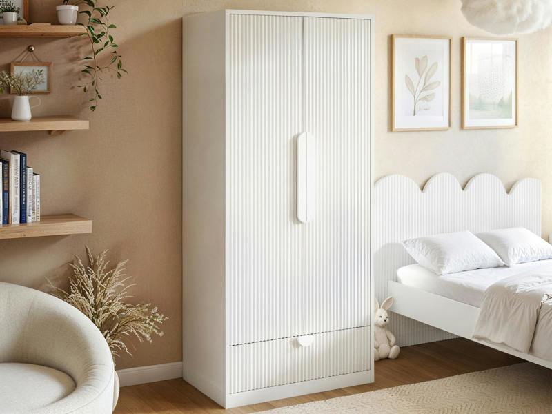 Calista Ribbed Wardrobe 2 Doors with Drawer White