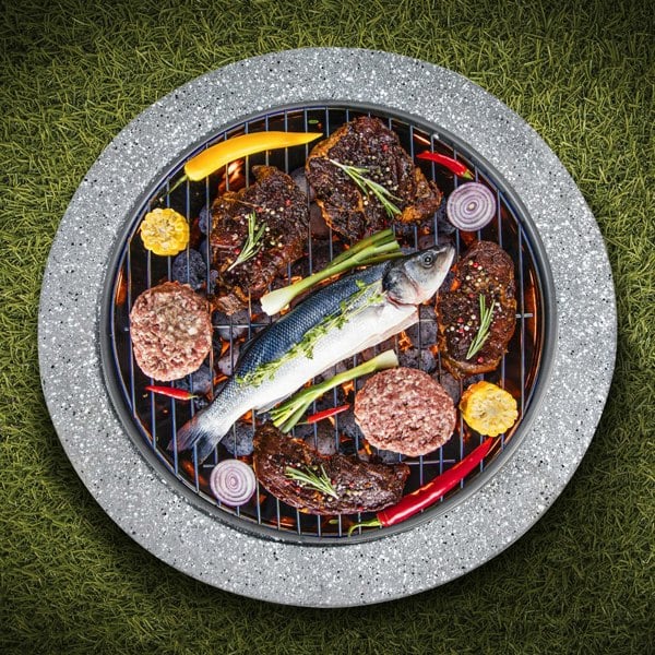 60cm Light Grey Round Fire Pit Wood Burner & BBQ Grill Party Garden Heater - LoopsDirect