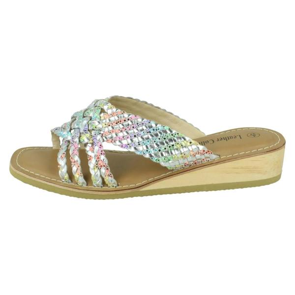 Leather Collection Ladies Leather Collection Low Wedge Platform Sandals F00424