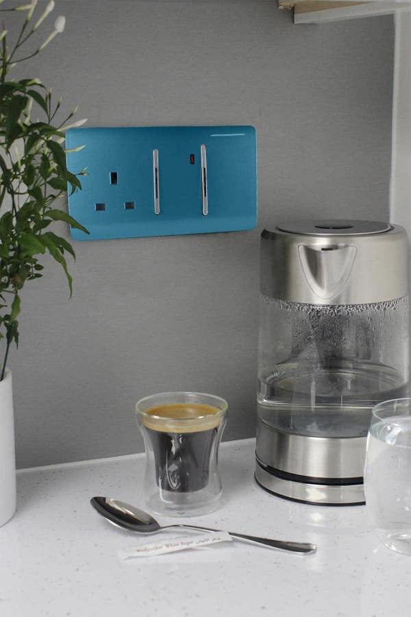 Trendi Switch 45 Amp Cooker Switch & 13 Amp Plug Socket with Neon in Ocean Blue