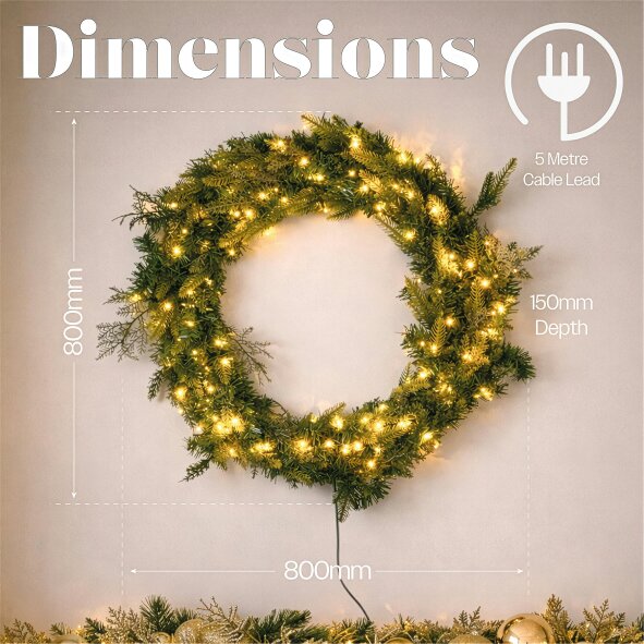 Scotts of Stow Xmas Haus White LED Wreath Outdoor Christmas Decoration with Timer