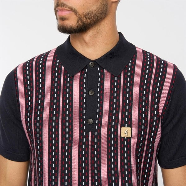 Gabicci V54GM05 Mens Johnny Short Sleeve Pattern Knitted Polo Gabicci Vintage - NAVY