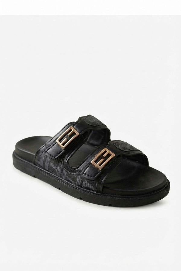 Willow Patterned Buckle Sandals - Khaki_wb