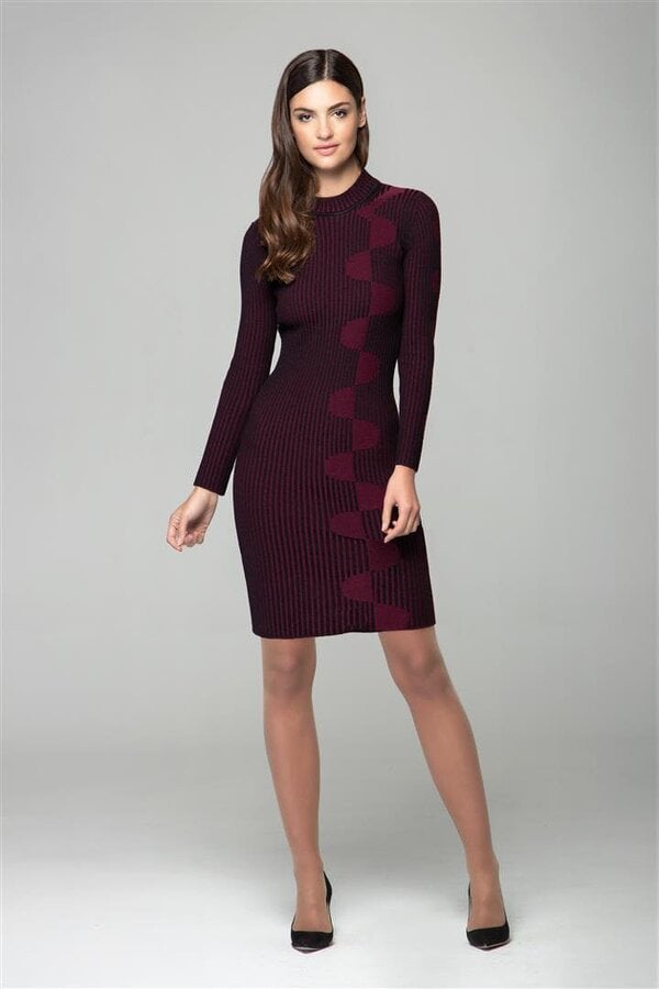 Luna red two-tone ribbed knit dress with graphic detail