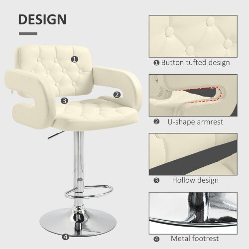 Wyld Haus Senoke Faux Leather White Adjustable Swivel Bar Stools Set Of 2 With Back And Arm Support