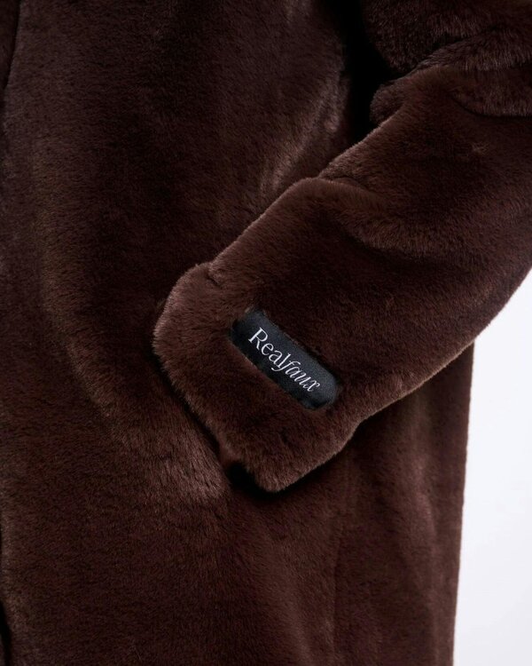 Rino & Pelle Nonna Womens Single Breasted Faux Fur Coat - Coffee Roast