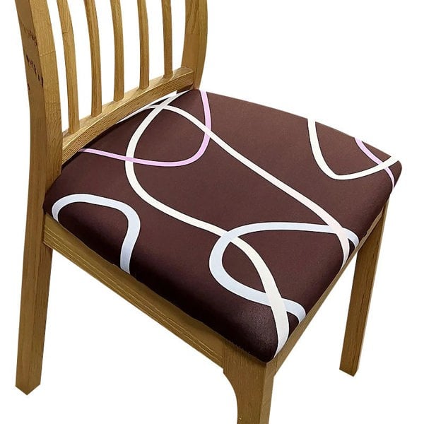 Anyseat Chair Cover Dark Brown White Wave Lines Print Stretch Seat Cover for Home Dinning Kitchen Washable Removable