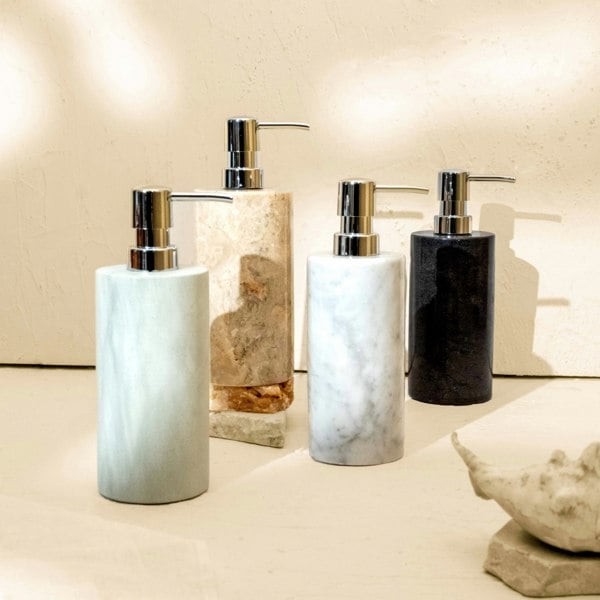 Beige marble soap dispenser premium metal pump genuine stone