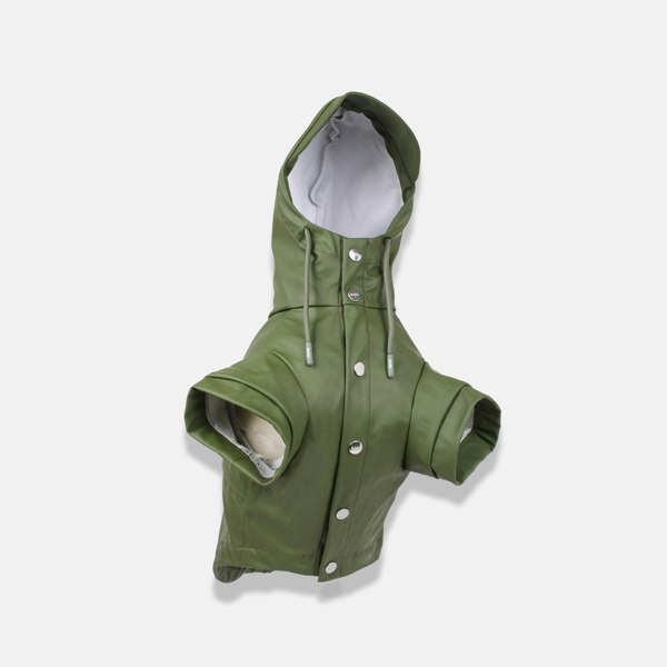 barc london dog raincoat, with popper front, in the colour green