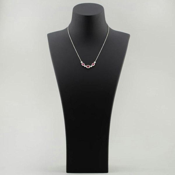 T. H. Baker 18ct White Gold 1.67ct Oval Cut Ruby & 0.68ct Brilliant Cut Diamond Halo Necklace N02990R 18KW