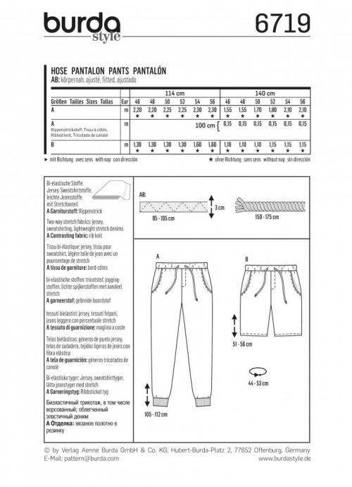 Burda Sewing Pattern 6719 Trousers, Shorts, Tracksuits and Sportswear For Men, 36 to 46 - Easy