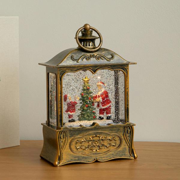 Samuel Alexander 22cm Dual Powered Gold Santa Christmas Water Spinner Lantern
