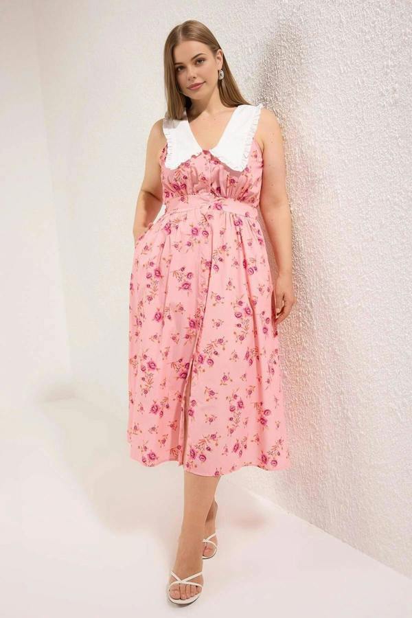 WOVCOR Floral Poplin 100% Cotton Midi Woven Plus Size Dress