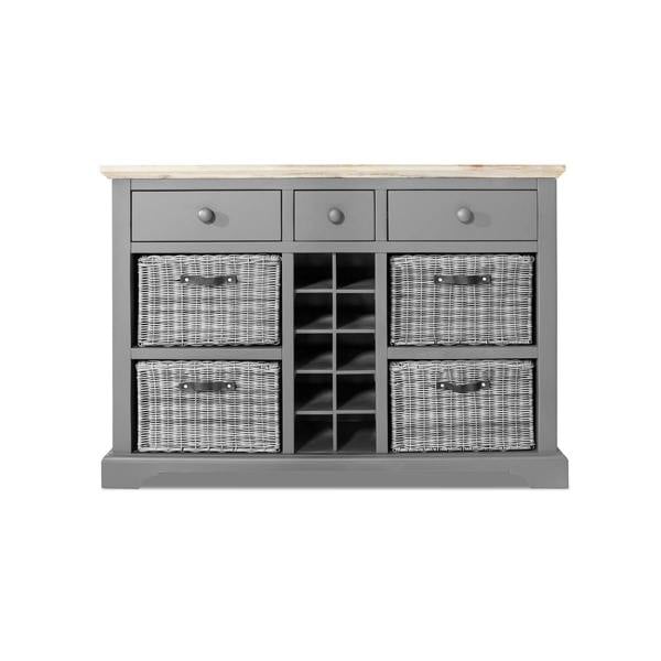 Statement Furniture Florence Wooden Sideboard with Wine Rack, 3 Drawers and Storage Baskets