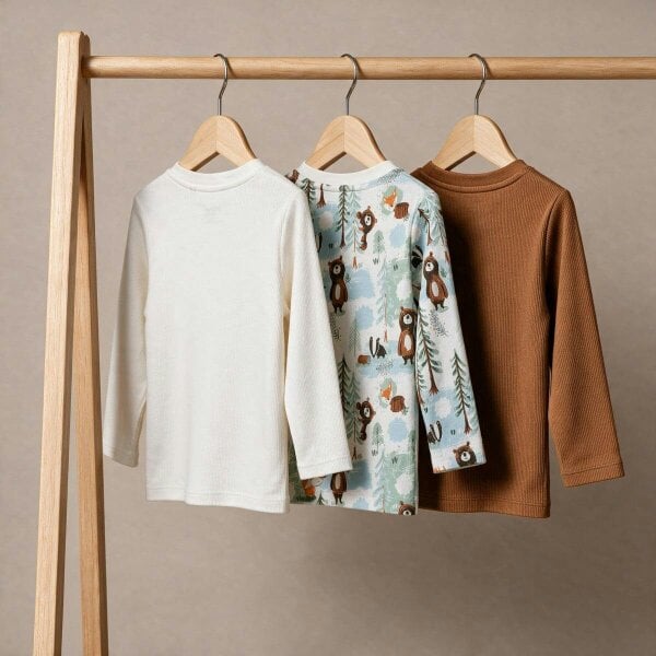 Mini Cuddles Animal-Print T-shirt (Cream & Brown), 3 Pack