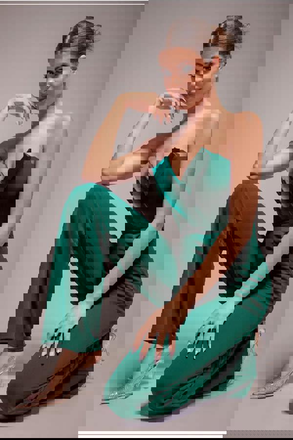 Satin Collar Scuba Jumpsuit - Emerald Green TR299