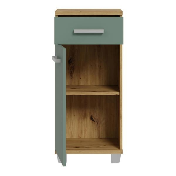 Furniture To Go Veris Bathroom Cupboard with 1 Door & 1 Drawer in Artisan Oak and Sage Green