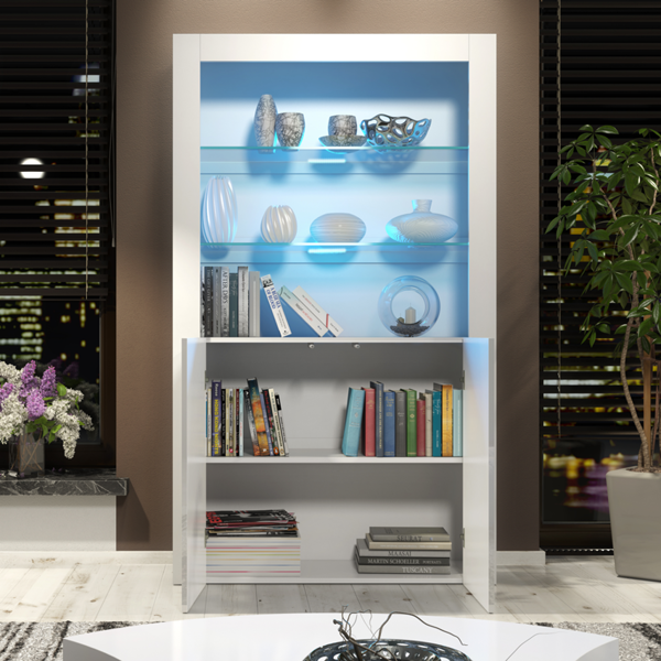 Mex Furniture Premium 170cm Cabinet Sideboard with High Gloss Doors and Free LED Lights Display