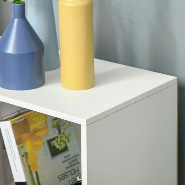 White top surface of a 9-cube storage unit with open cubby below