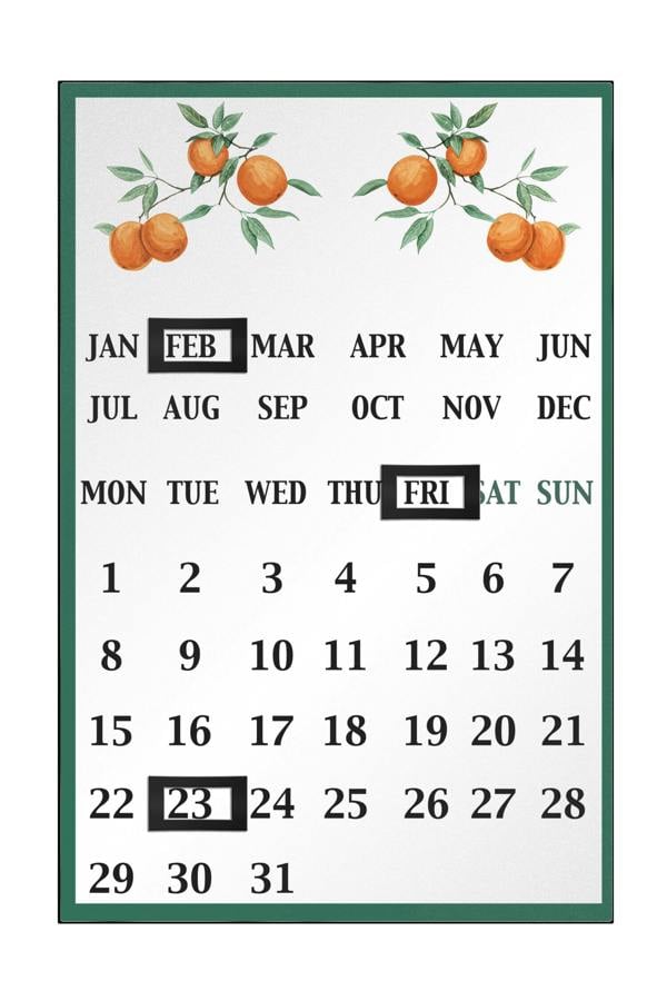 Orchard Fruits Orange Grove Magnetic Calendar