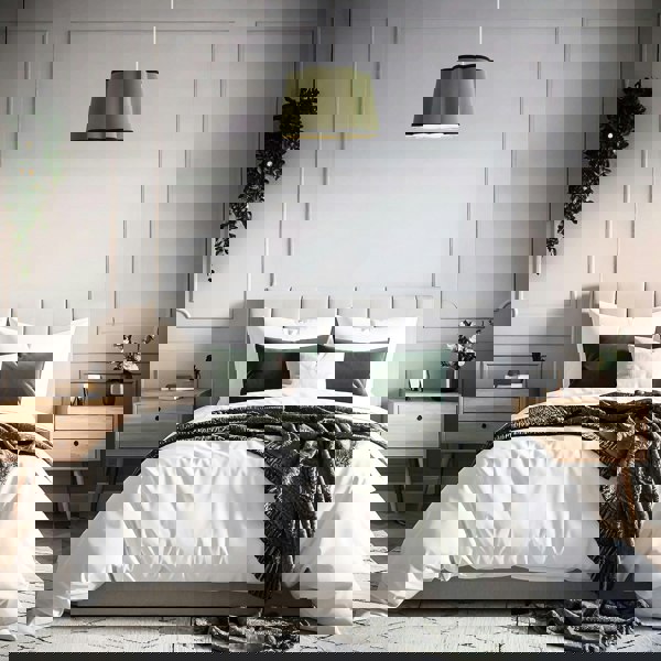 Olive Green Linen Scallop Drum Lamp Shade with Black Cotton Trims Image 7