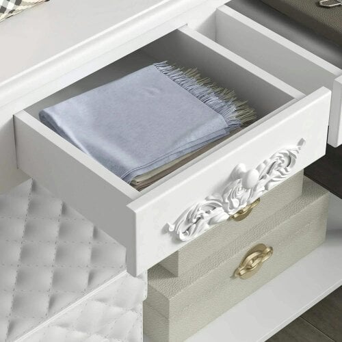 Bobobiy Console Table Modern Sofa Side Desk with Storage Shelves Drawers for Living Room Entryway Bedroom White