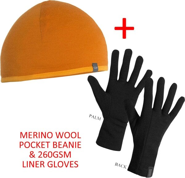 Icebreaker Merino 260 Gloves and Beanie Bundle - Earth Tan/Black