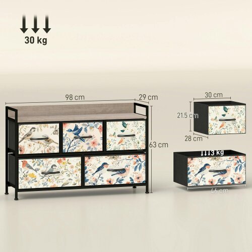 Wyld Haus Tonona Wooden White 5 Drawer Storage Chest