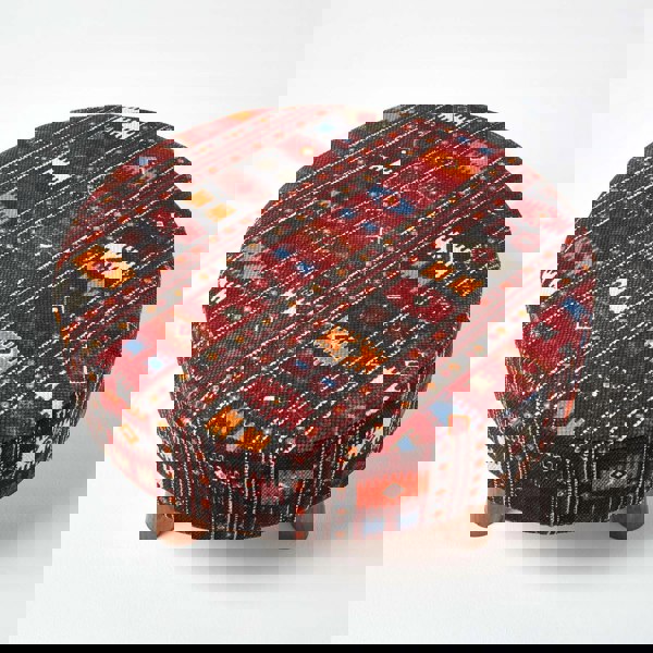 HOMESCAPES Flat Kilim Footstool with Legs - 62 x 62 x 30 cm