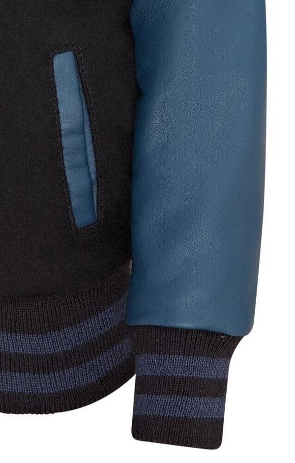 Infinity Leather Kids Wool Varsity Bomber Jacket with Real Leather Sleeves 3-13 yrs