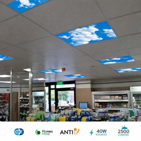 ENER-J 6-Pack 3D Sky Cloud LED Panels 60x60cm | 40W 6000K Daylight | Ceiling Grid Light