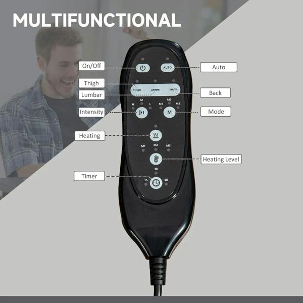 Black massage and heating remote controller with buttons and backlit display