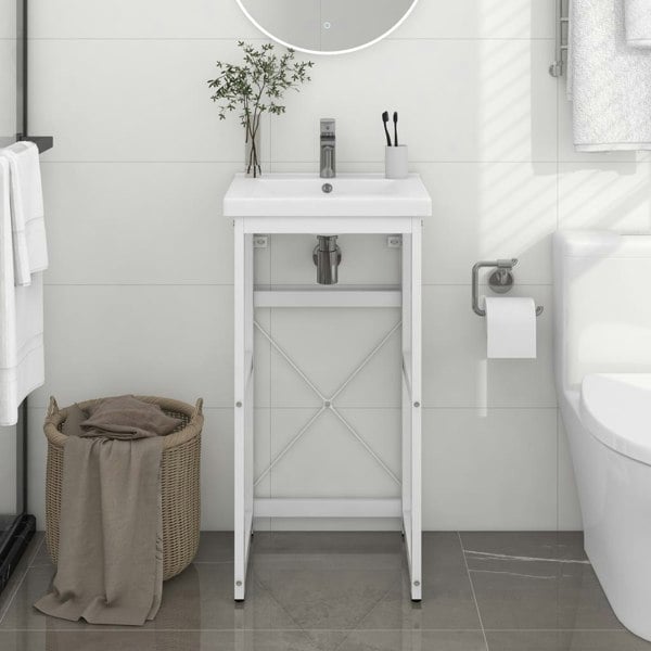 Berkfield Bathroom Washbasin Frame White 40x38x83 cm Iron