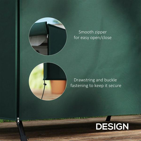 Deep green cover detail showing smooth zipper and drawstring buckle fastening