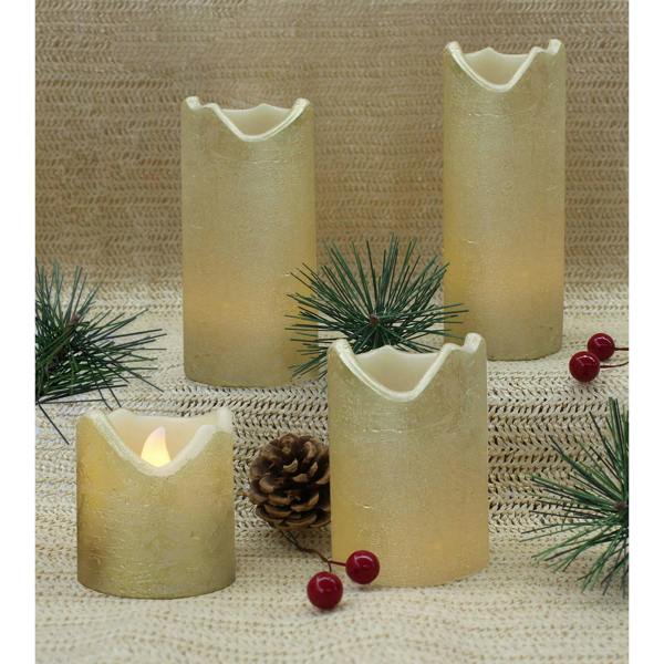 Dyzi Set of 4 Flameless LED Real Wax Flickering Candles Gold