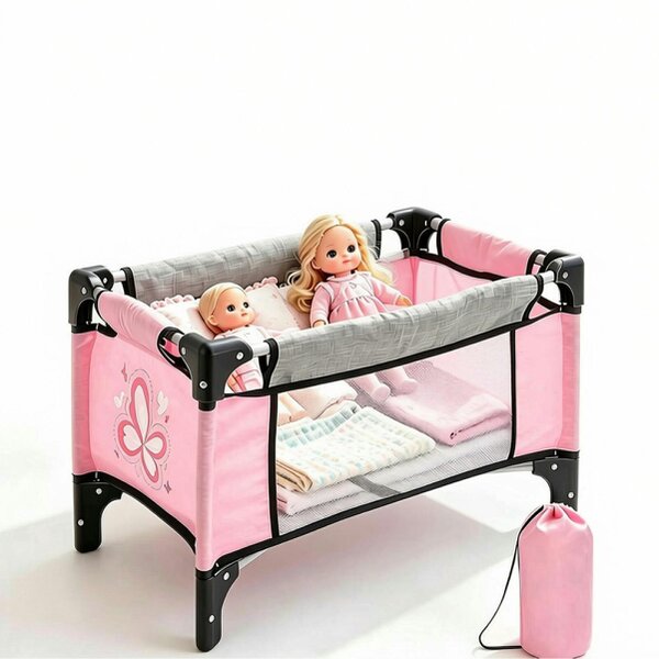 deAO Toys Foldable Baby Doll Crib with Storage Bag – Doll Bed for 15–18" Dolls Ages 3+ (Doll Not Included)