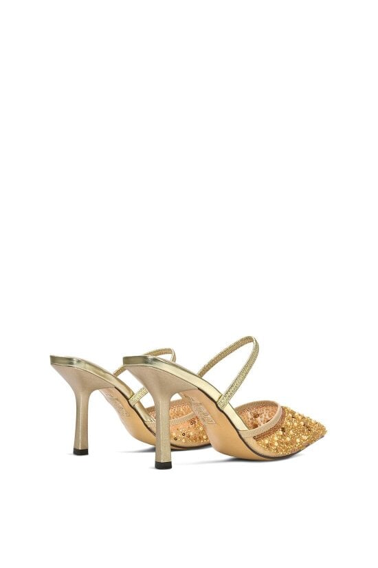 XY LONDON Slingback Stiletto High Heel Rhinestone Embellished Court Shoes