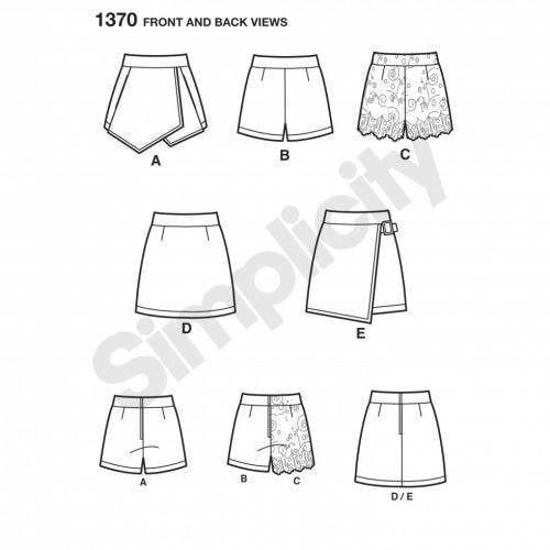 Simplicity Sewing Pattern 1370, Shorts, Skirts for Women, D5 (4-6-8-10-12) - Easy