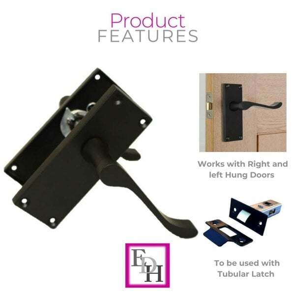 EDH Door Hardware Matt Black Victorian Scroll Door Handles on Backplate – 118mm x 42mm